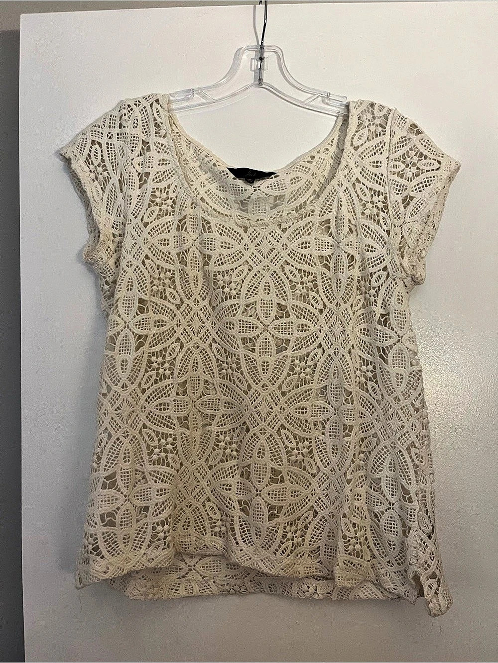 Jack Lace Short Sleeve Blouse in Cream, Size Medium